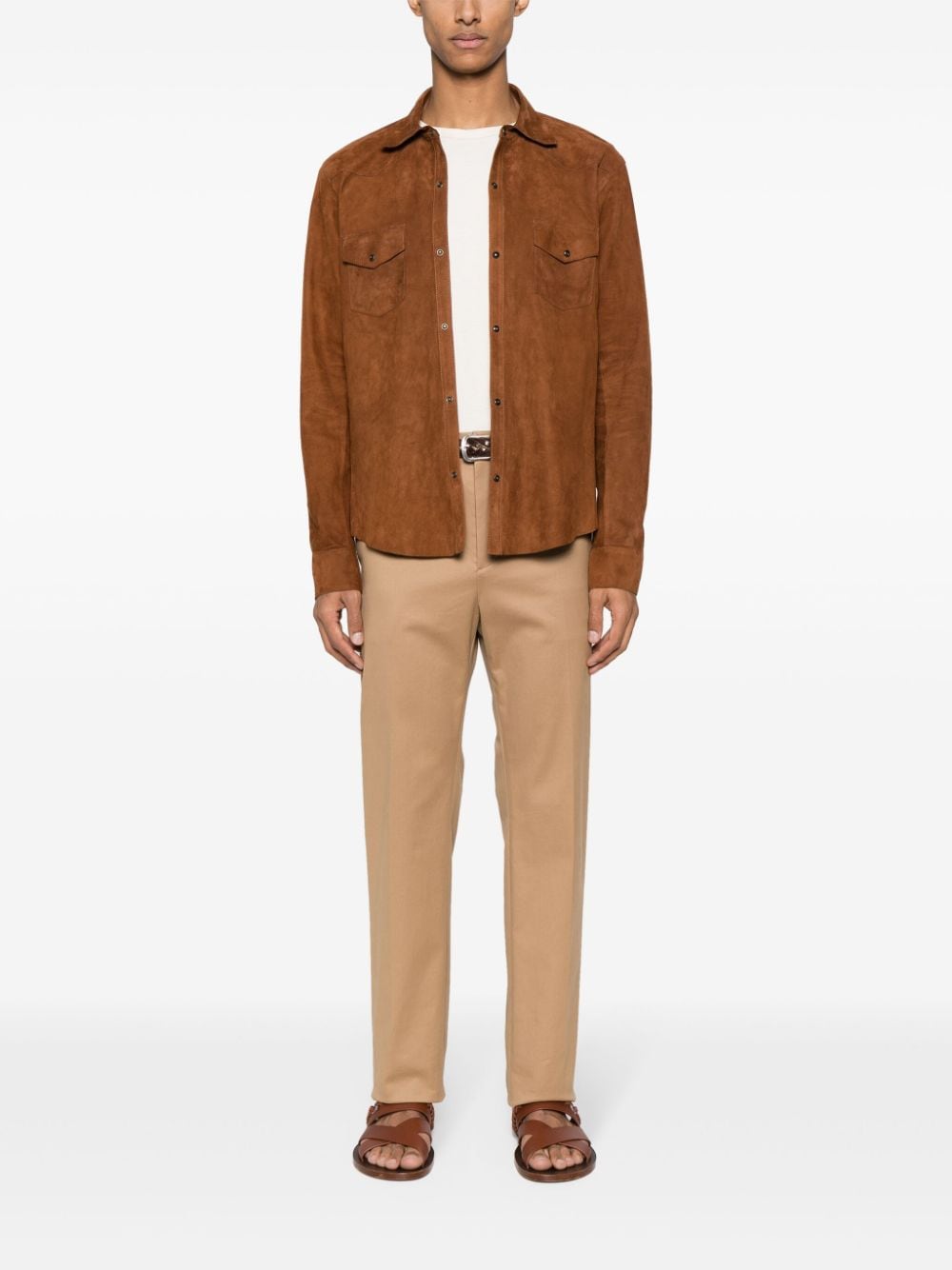 Shop Tagliatore Spread-collar Leather Shirt In Brown