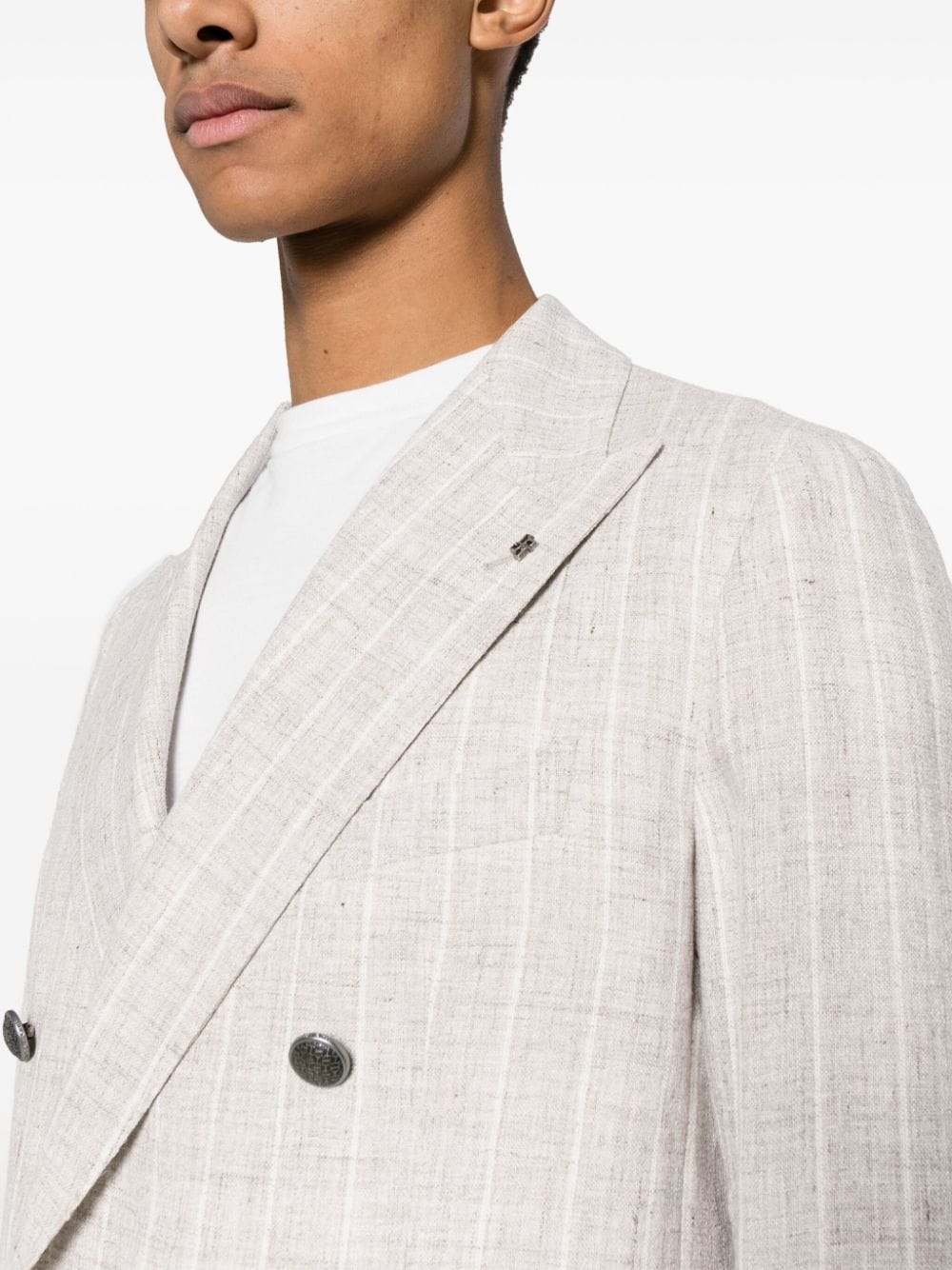 Shop Tagliatore Linen-blend Double-breasted Blazer In Neutrals