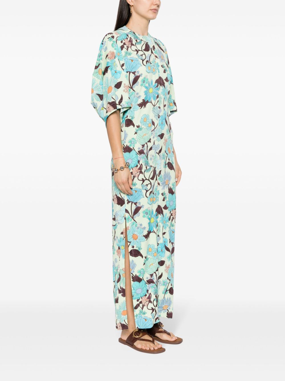 Shop Stella Mccartney Garden-print Crepe Long Dress In Green