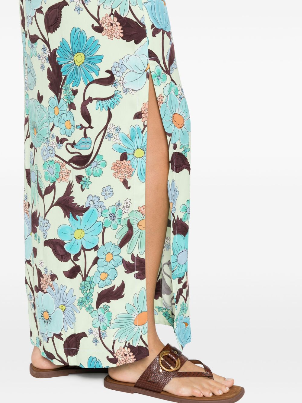 Shop Stella Mccartney Garden-print Crepe Long Dress In Green