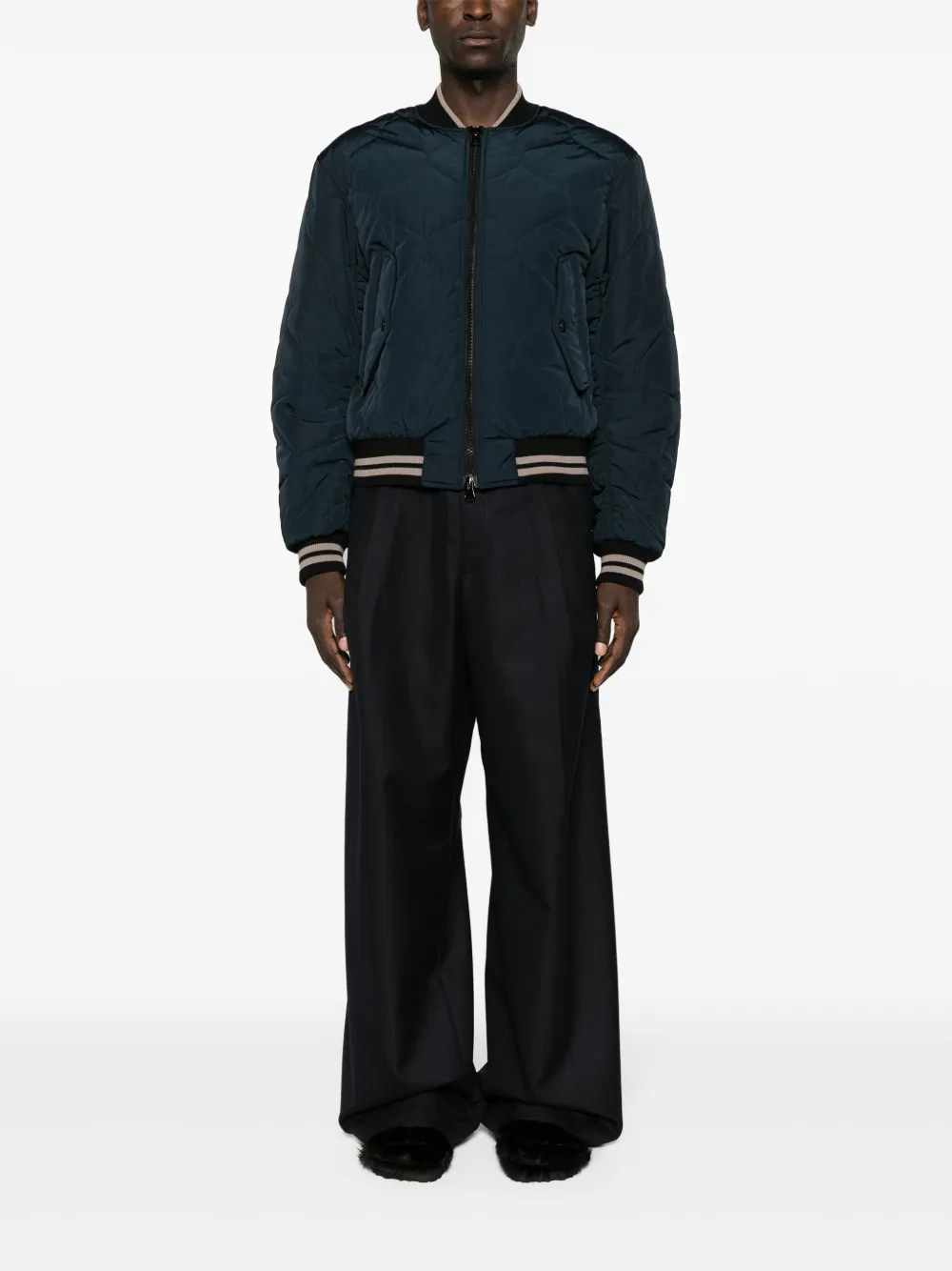 Shop Dries Van Noten Back-zip Bomber Jacket In Blue