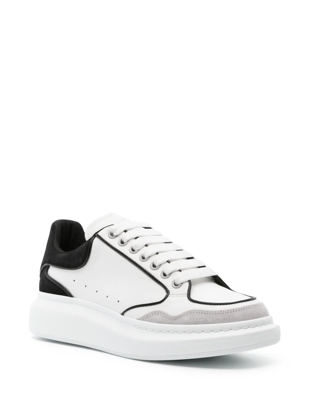 Shop Alexander Mcqueen Larry Panelled Leather Sneakers In Weiss