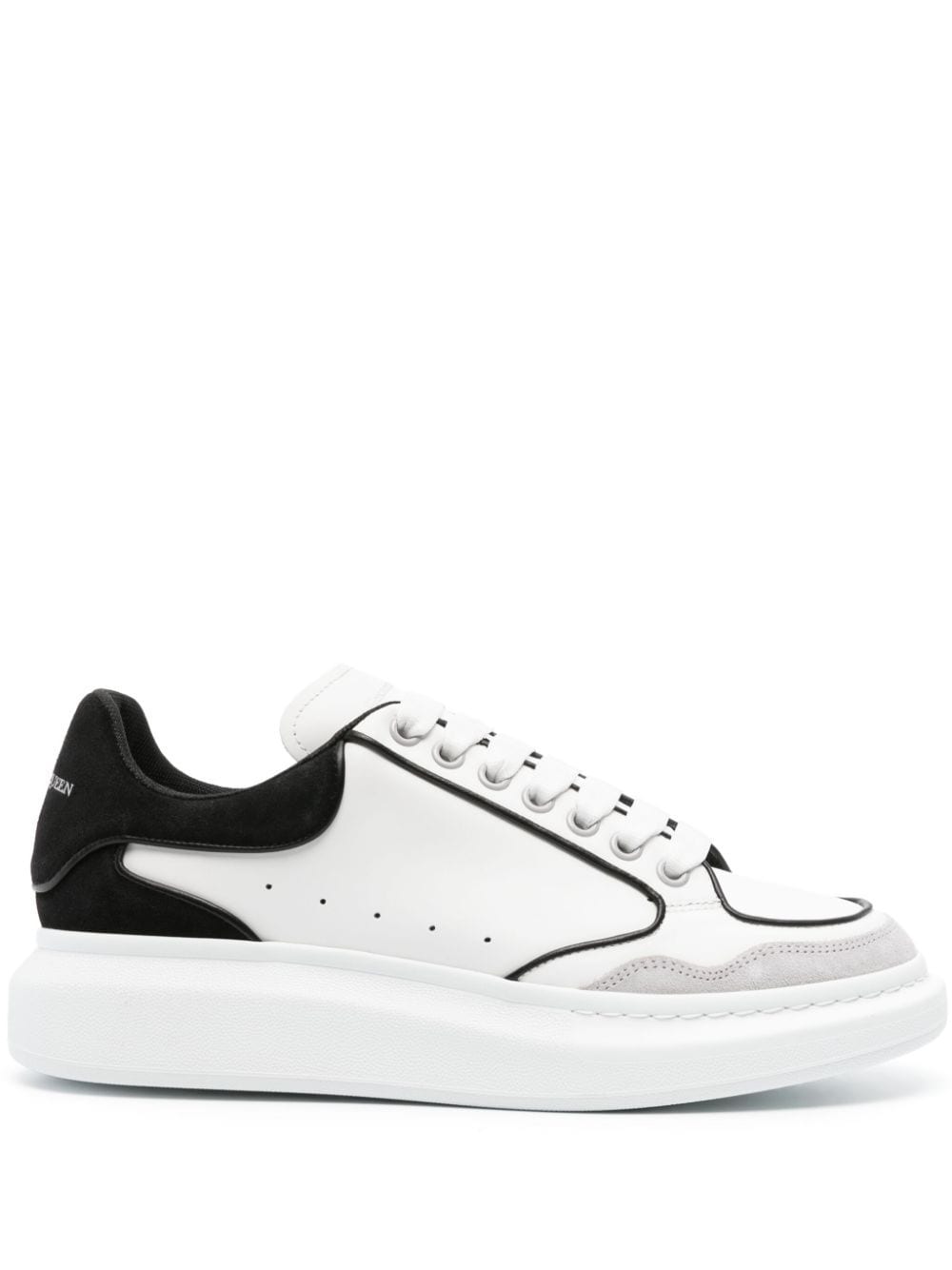Shop Alexander Mcqueen Larry Panelled Leather Sneakers In White