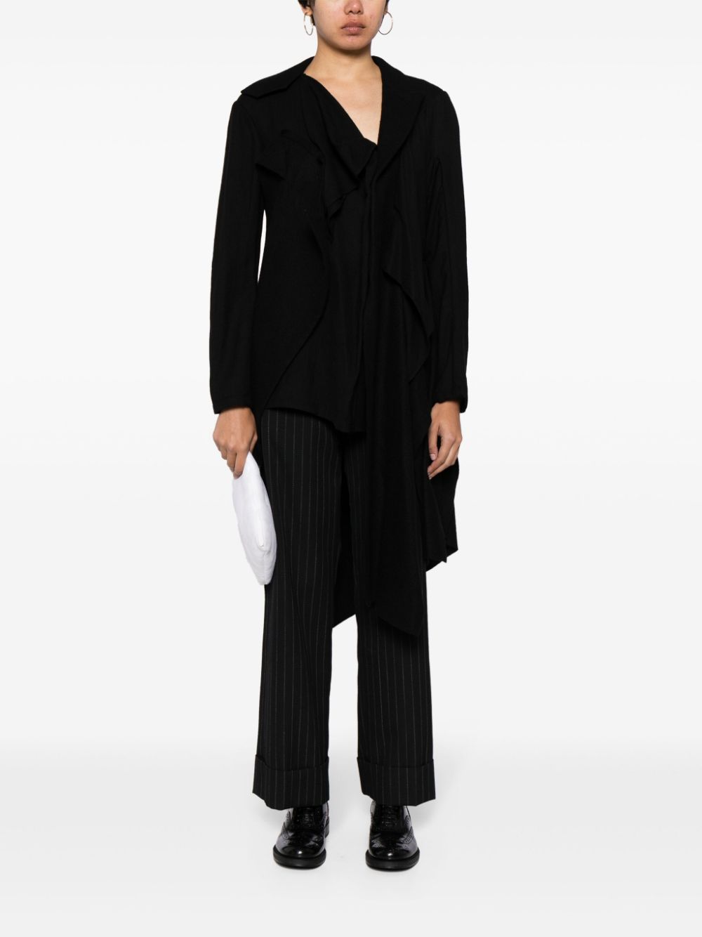 Shop Yohji Yamamoto Asymmetric Wool Jacket In Black