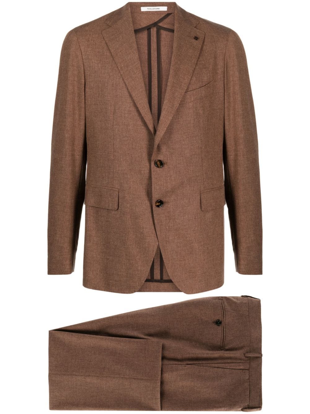 Shop Tagliatore Tapered-leg Single-breasted Suit In Brown