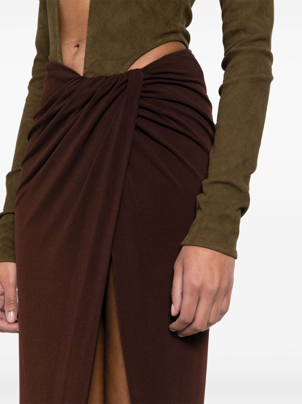 Shop Laquan Smith Draped Maxi Skirt In Braun