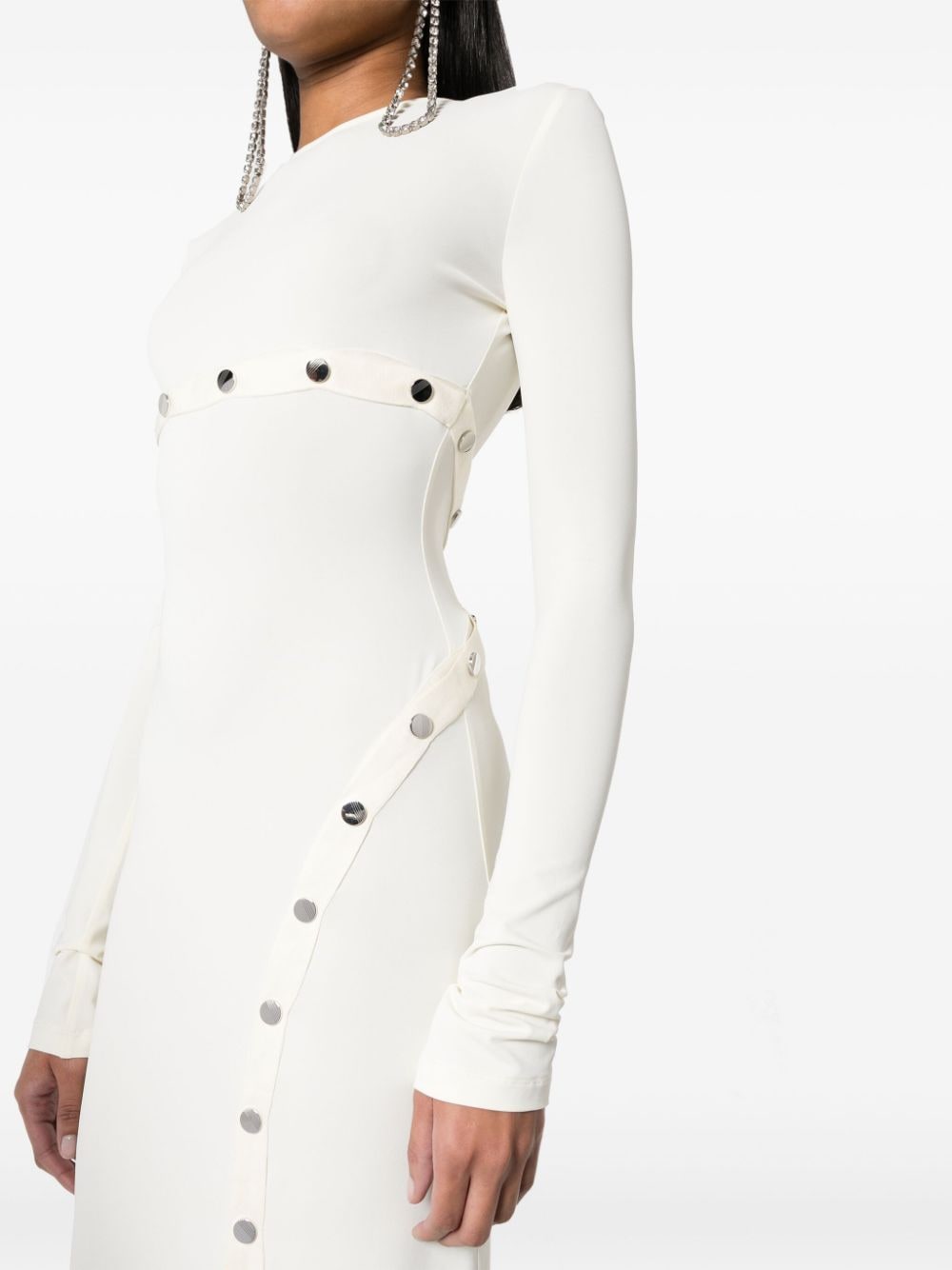 Shop Attico Long-sleeve Asymmetric Midi Dress In Neutrals
