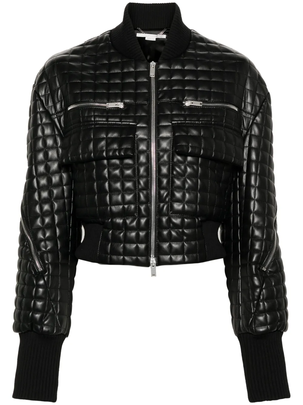 Stella McCartney Leren jack met rits Zwart
