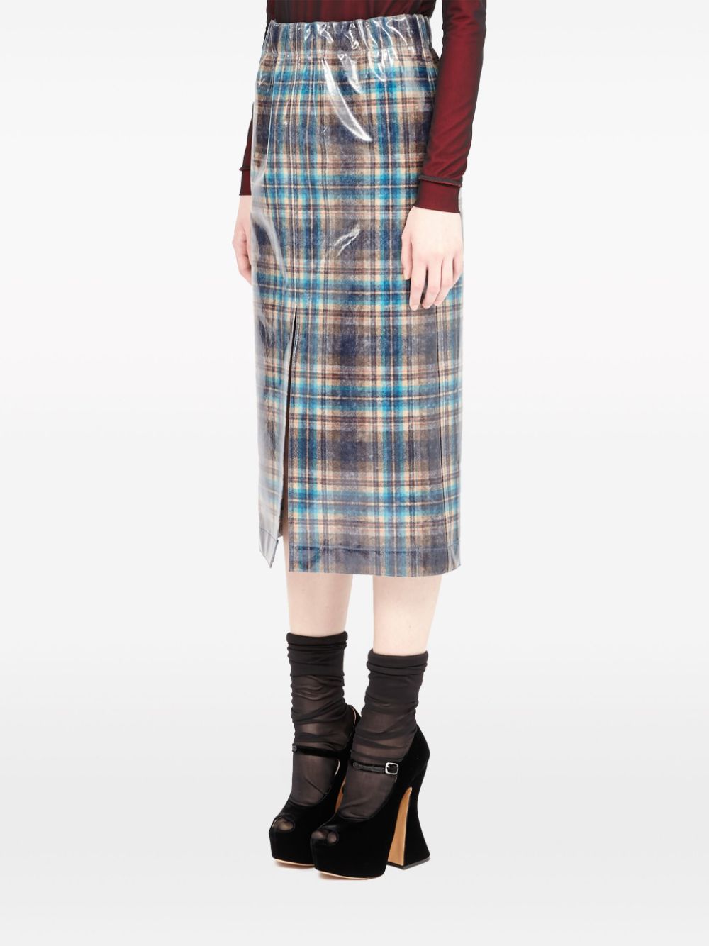 Shop Maison Margiela X Pendleton Checked Lacquered Skirt In Green