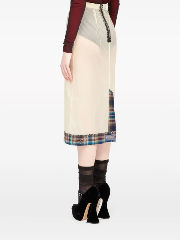 Maison Margiela x Pendleton checked-trim semi-sheer Skirt | White