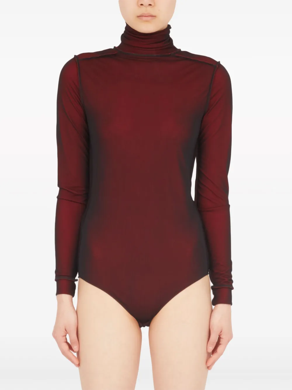 Shop Maison Margiela Sheer Long-sleeve Jersey Bodysuit In Red