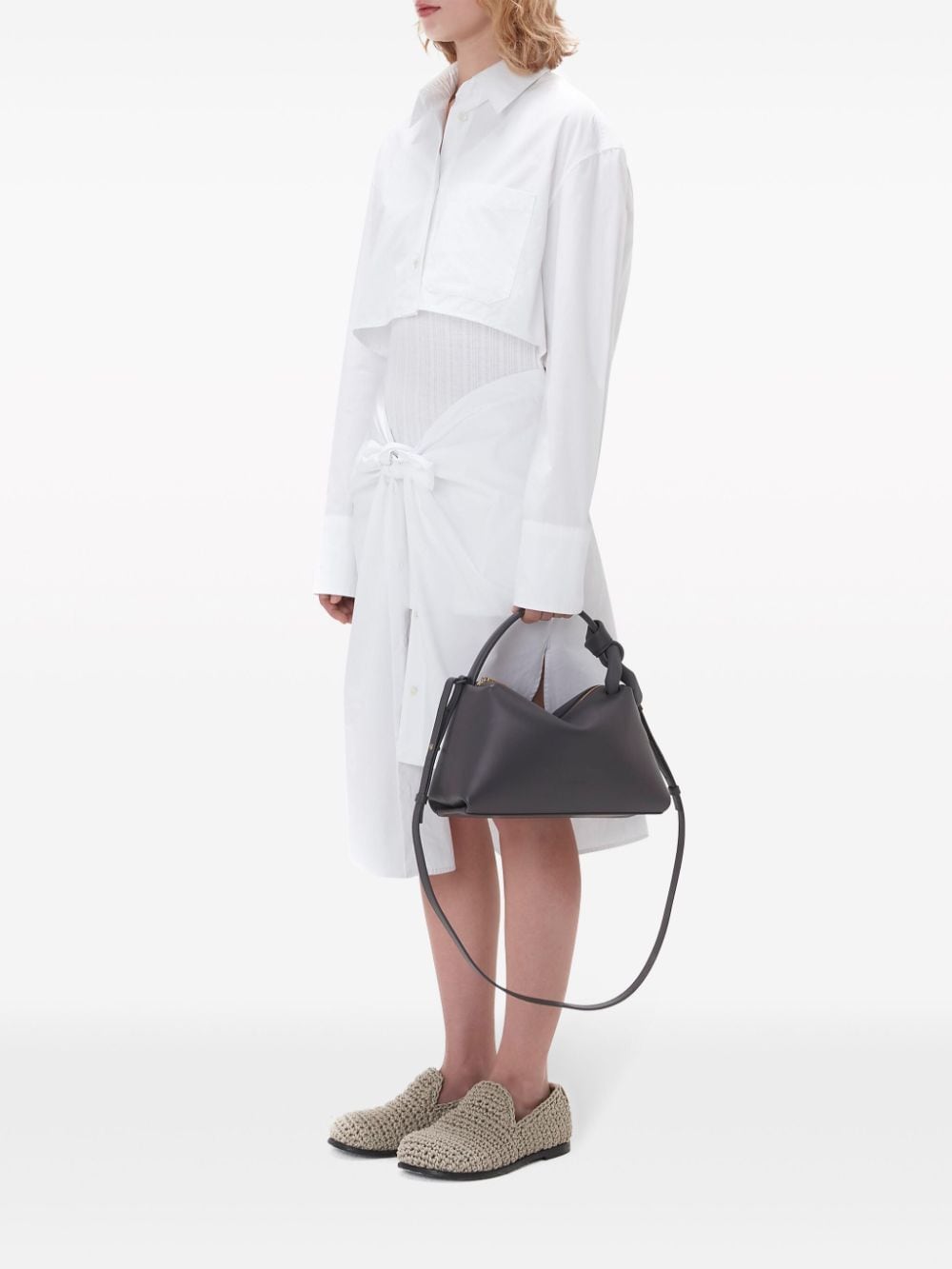 Shop Jw Anderson Knotted Silk Shirtdress In White