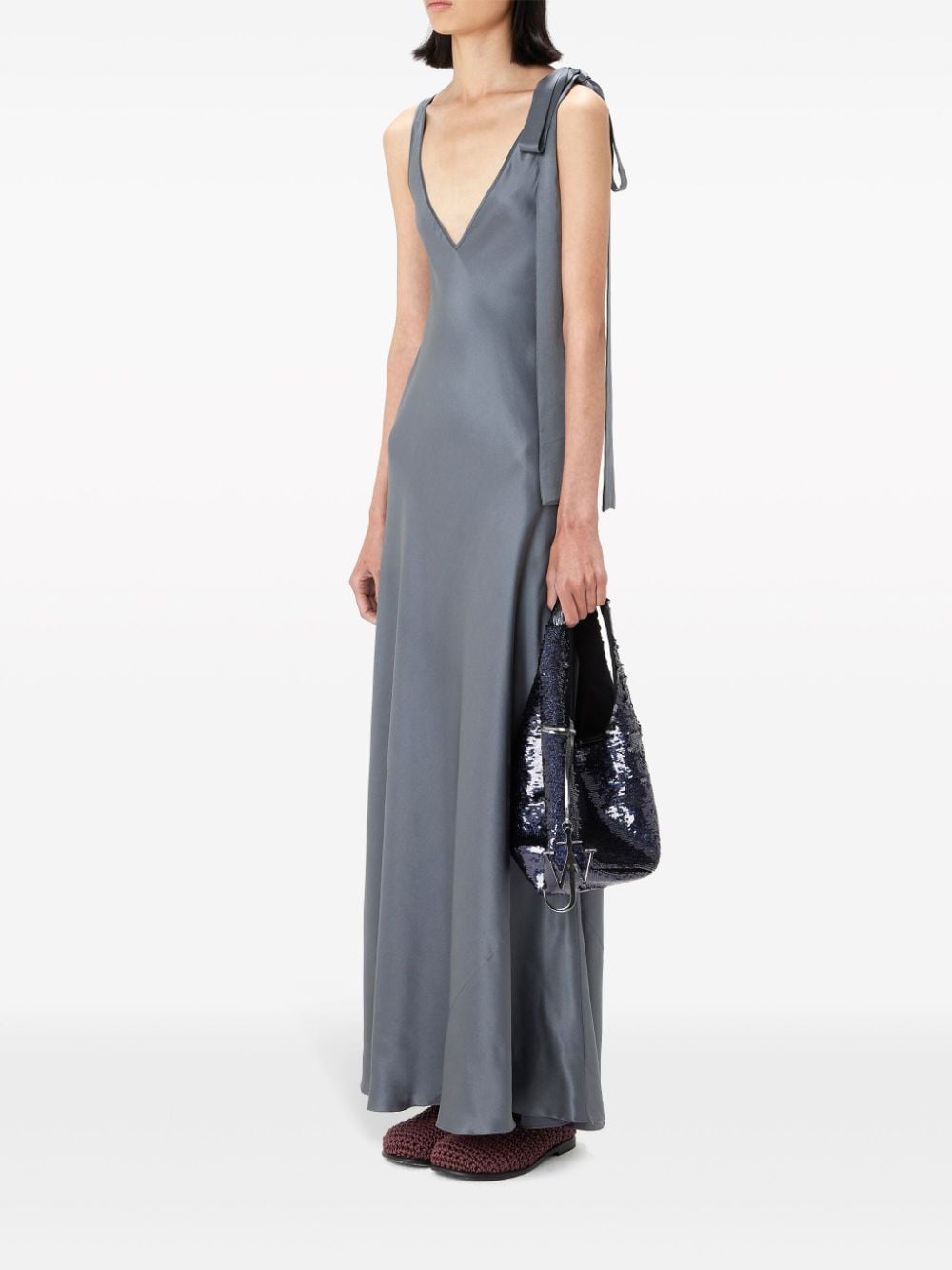 Shop Jw Anderson Tie-fastening Silk Maxi Dress In Grey
