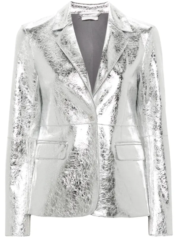 P.A.R.O.S.H. Metallic Leather Blazer Silver FARFETCH BE