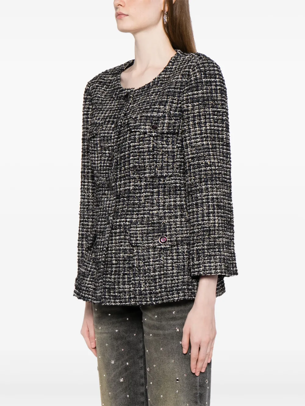 Pre-owned Chanel Single-breasted Tweed Jacket In Black