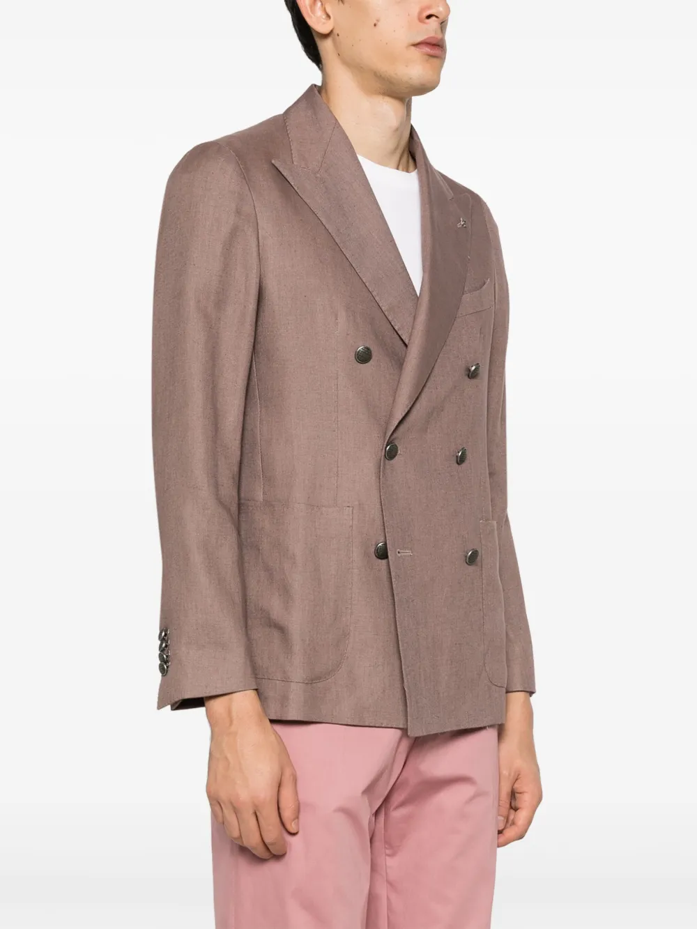 Shop Tagliatore Double-breasted Linen Blazer In Pink
