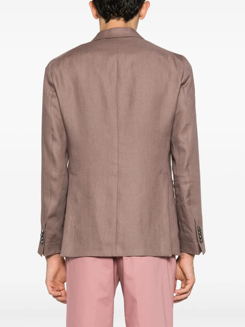 Shop Tagliatore Double-breasted Linen Blazer In Pink