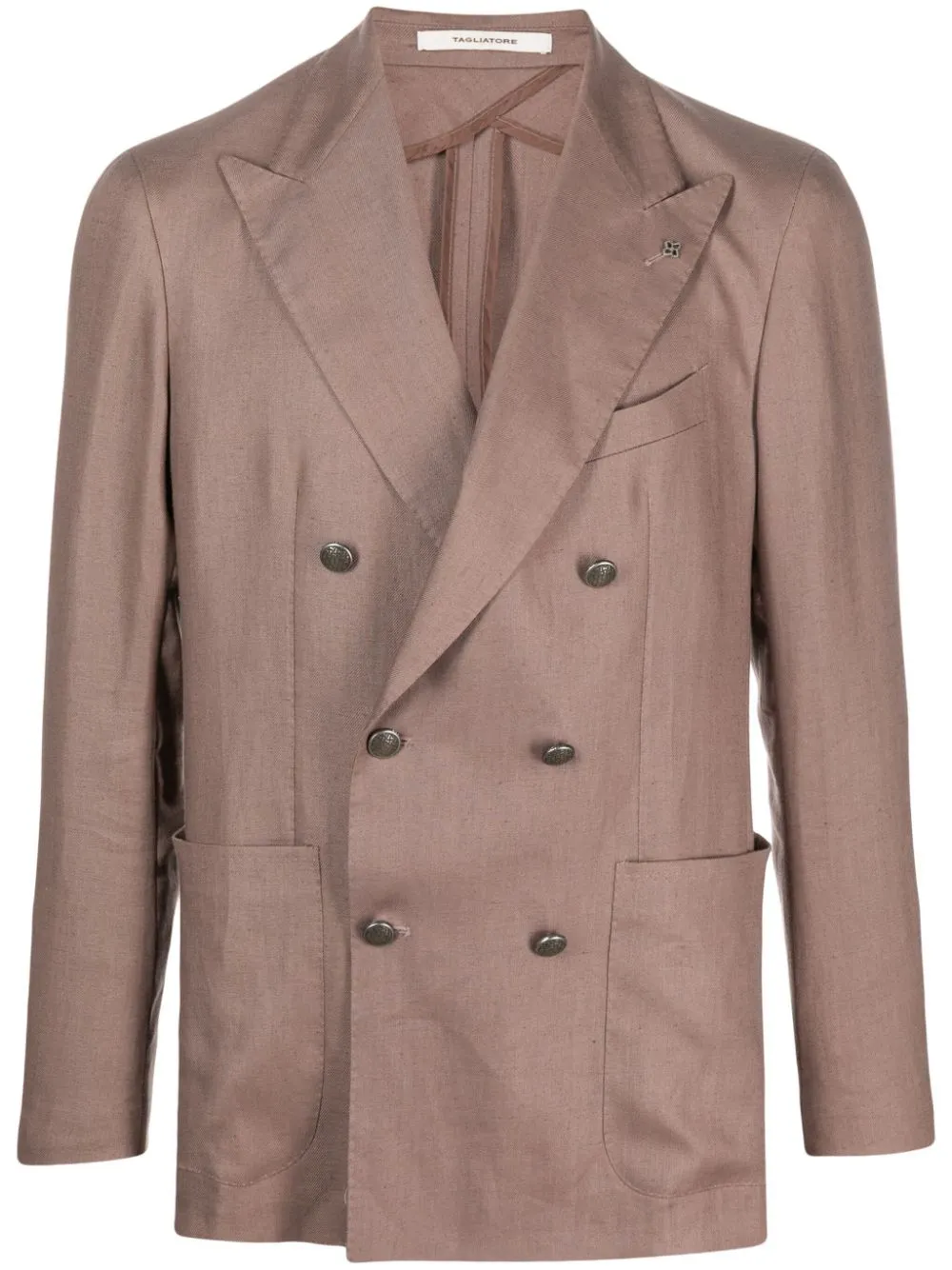 Shop Tagliatore Double-breasted Linen Blazer In Pink