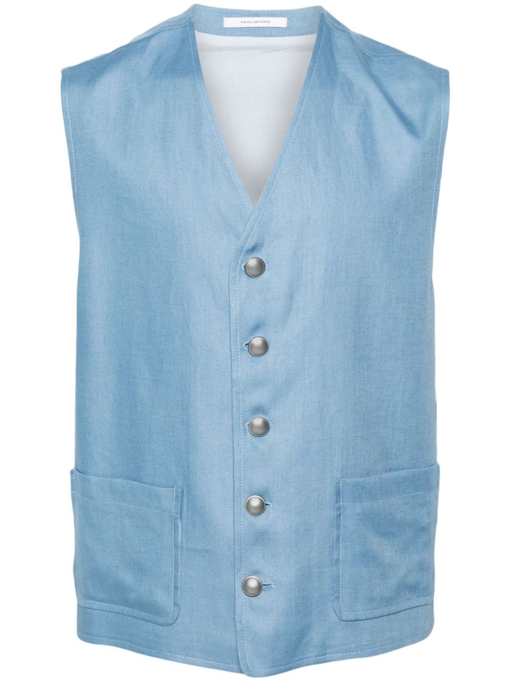 Tagliatore V-neck Linen Waistcoat In Blue
