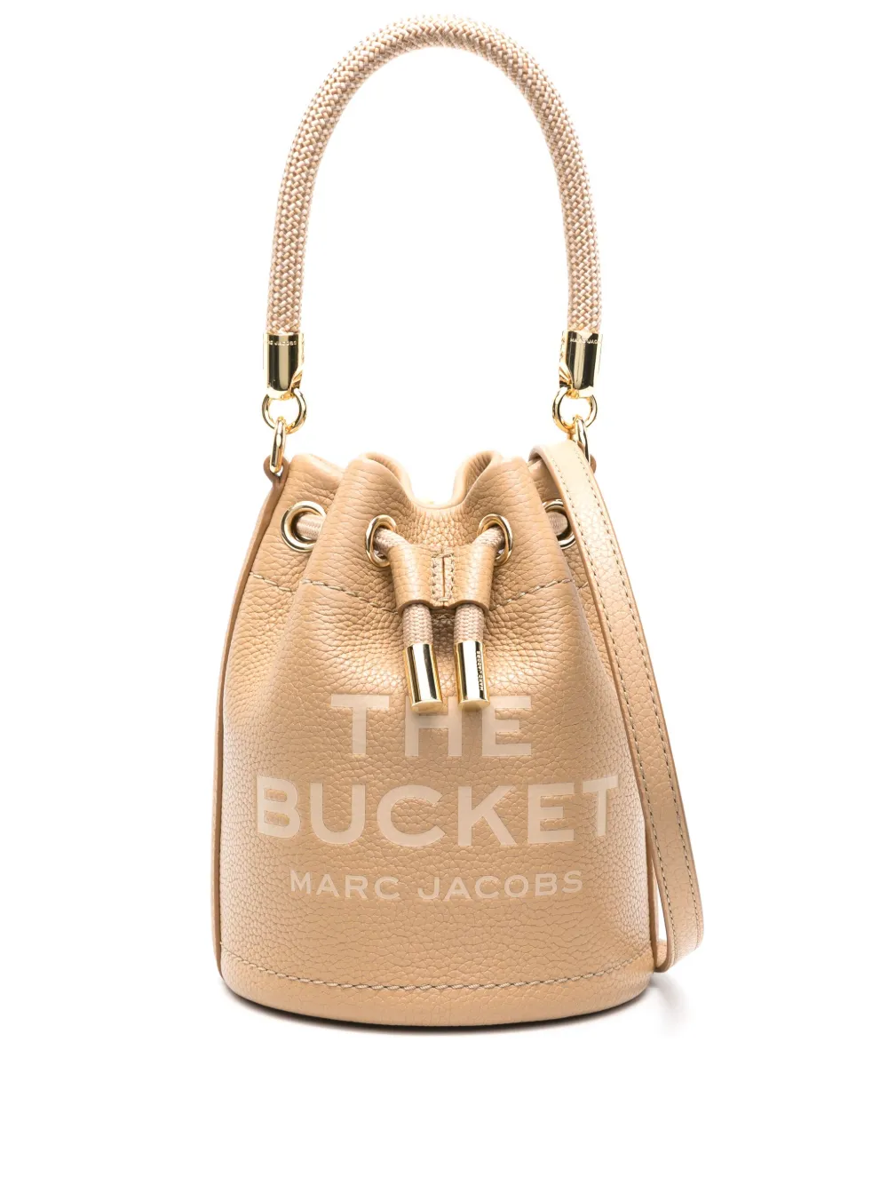 Marc Jacobs Logo-print Leather Bucket Bag In Camel