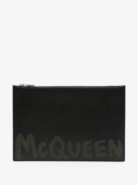 Alexander McQueen logo-print leather clutch bag