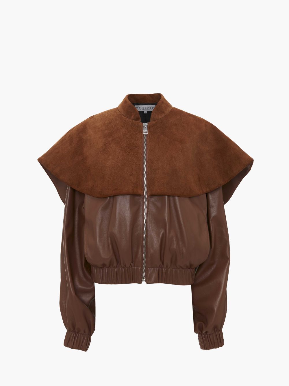 Jw Anderson Leather Bomber Jacket With Oversized Collar In Brown