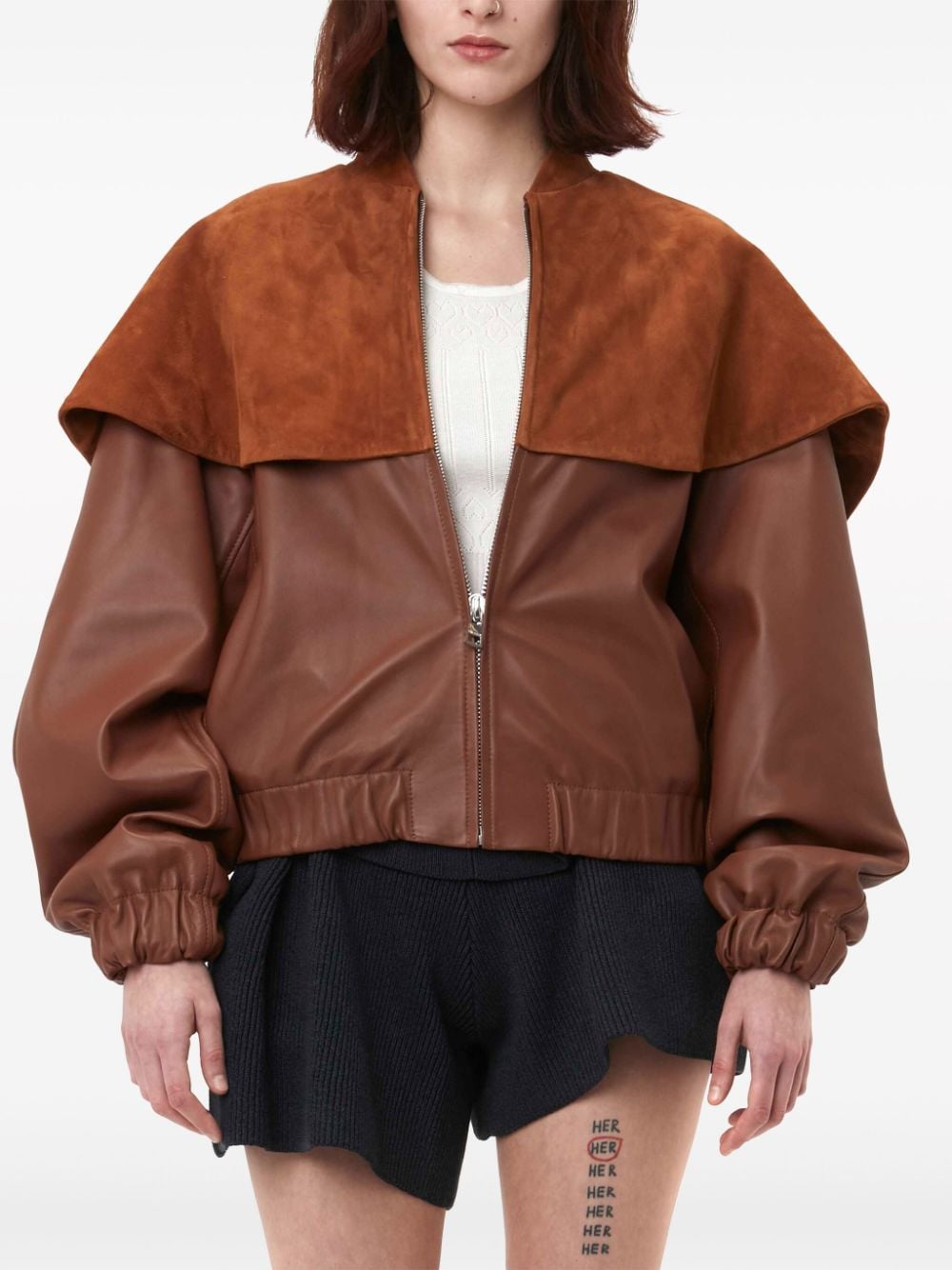Shop Jw Anderson Cape-style Leather Jacket In 褐色