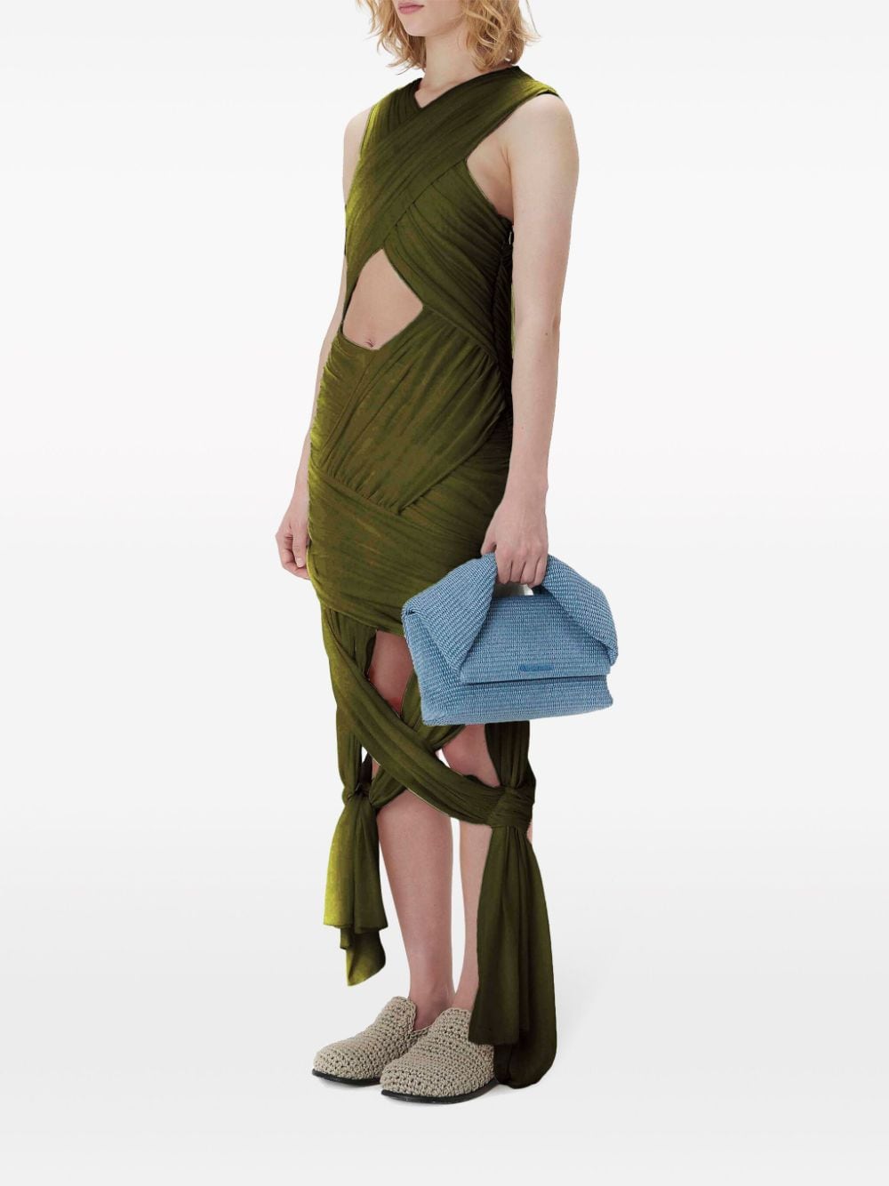 Shop Jw Anderson Cut-out Wrap Midi Dress In 绿色