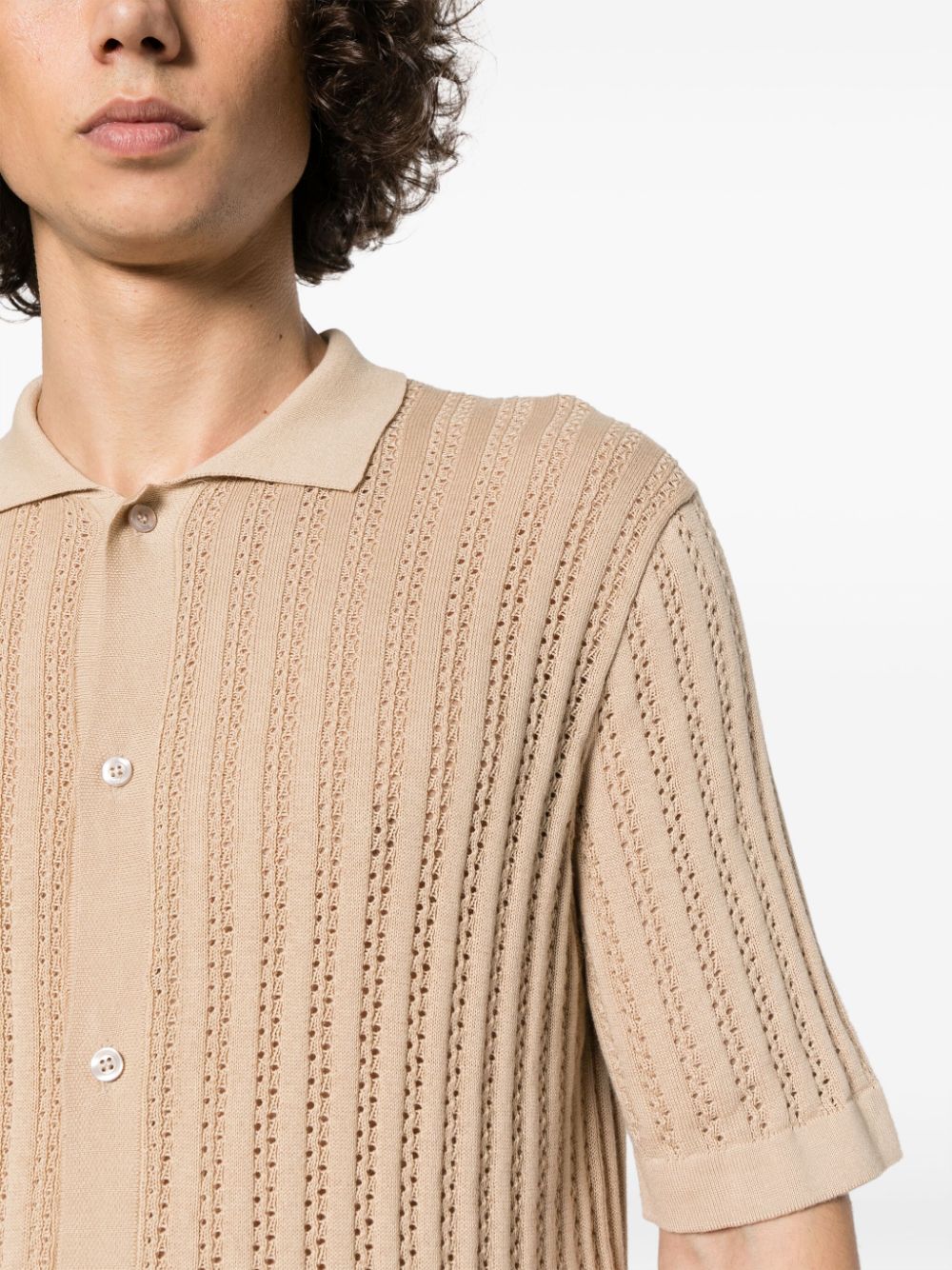 Shop Tagliatore Pointelle-knit Cotton Shirt In Neutrals