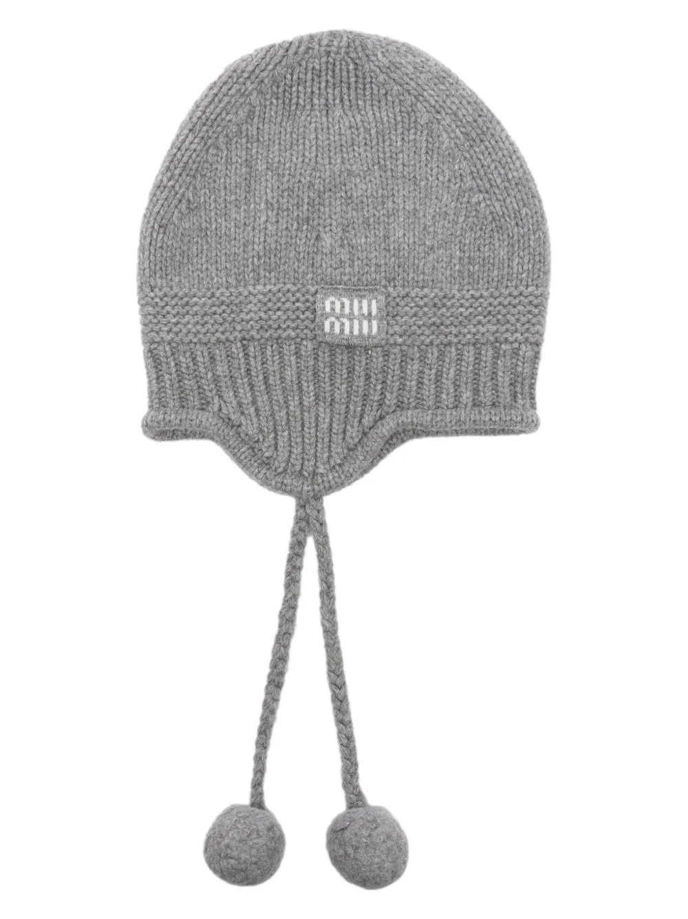 Miu Miu Cozy Knit Beanie Hat With Ear Flaps In Gray