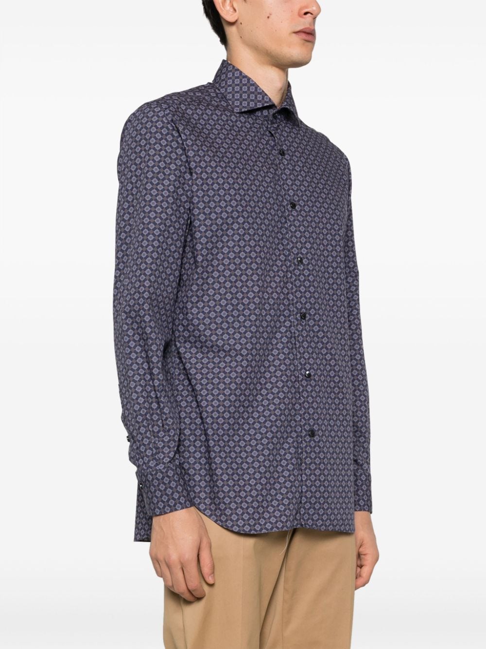 Shop Barba Geometric-pattern Print Cotton Shirt In Blue