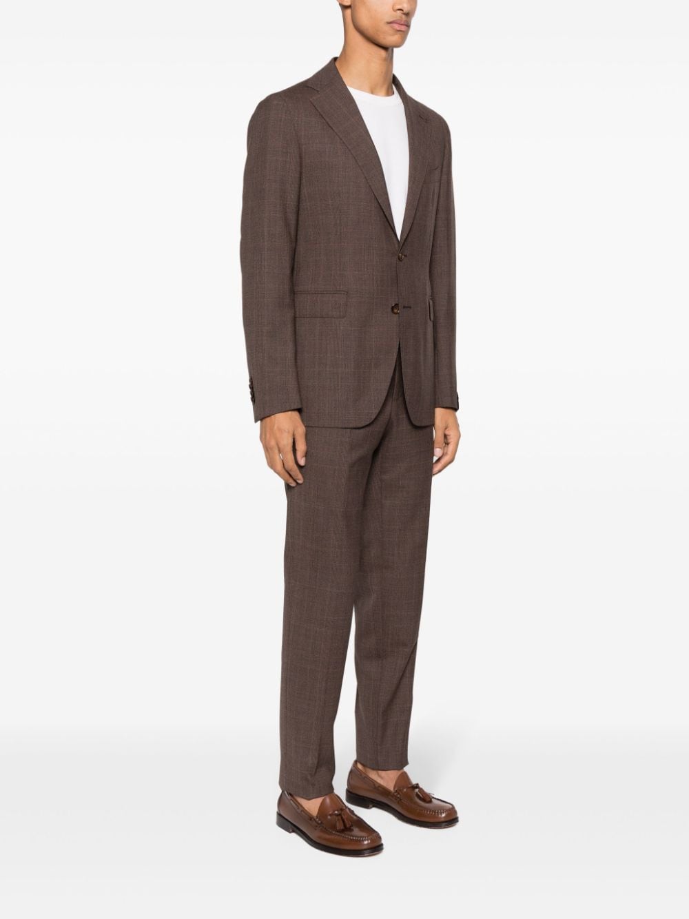 Shop Tagliatore Checked Peak-lapels Single-breasted Suit In Brown