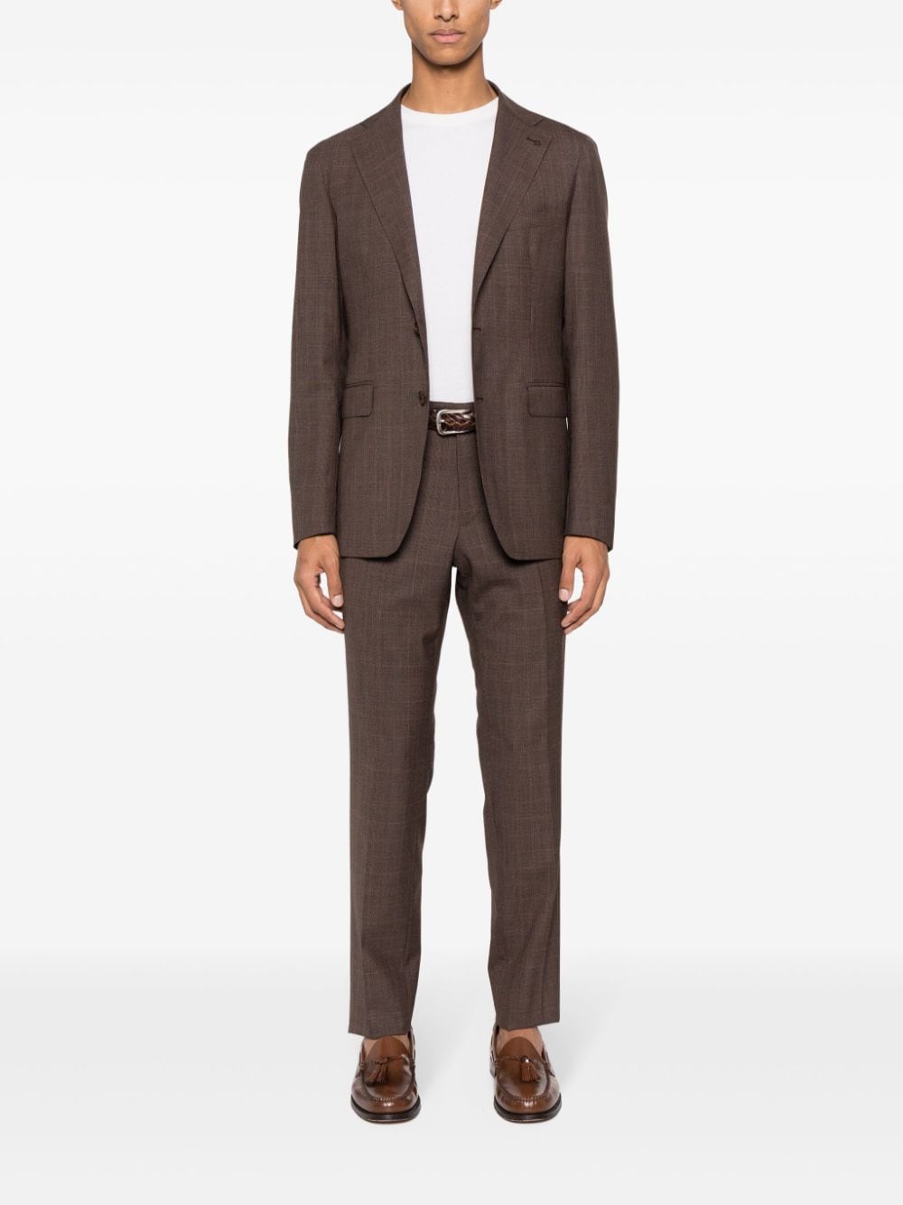 Shop Tagliatore Checked Peak-lapels Single-breasted Suit In Brown