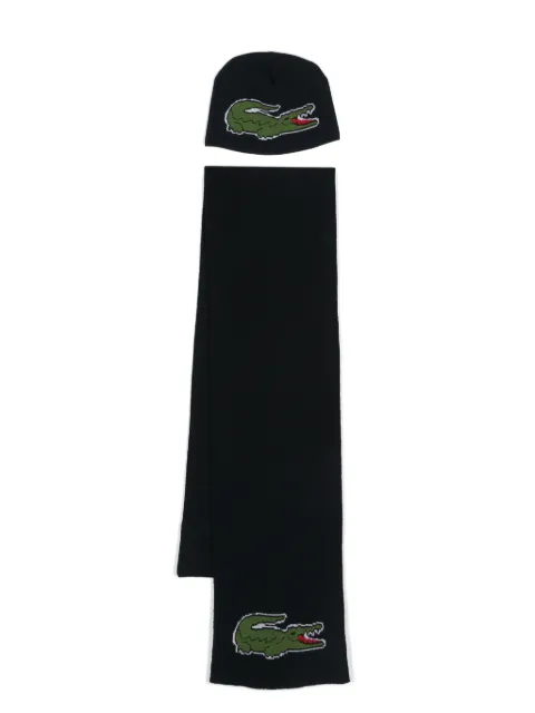 Lacoste conjunto de gorro y mascada con logo en intarsia