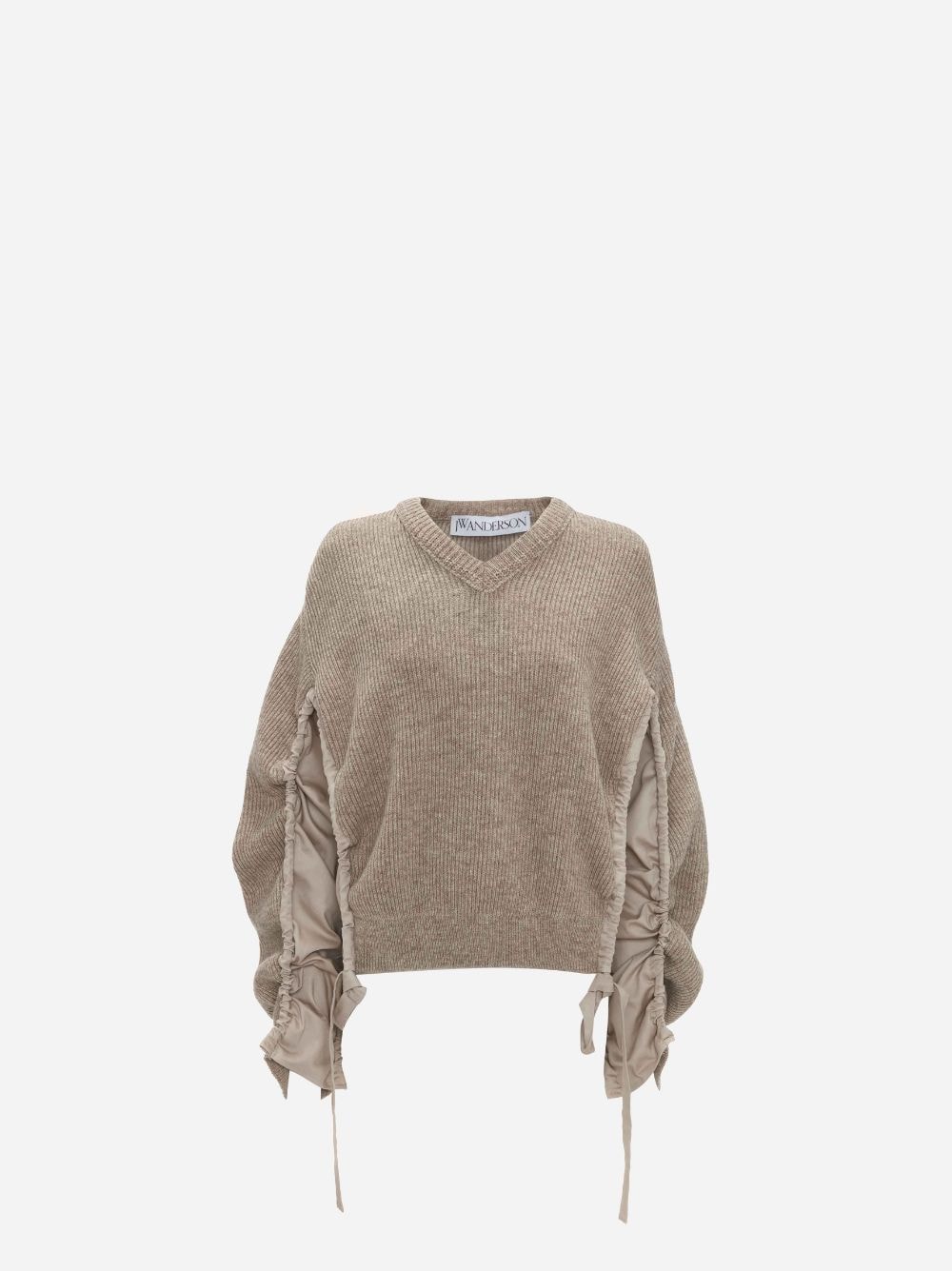 Shop Jw Anderson V-neck Jumper With Curved Sleeves In Neutrals