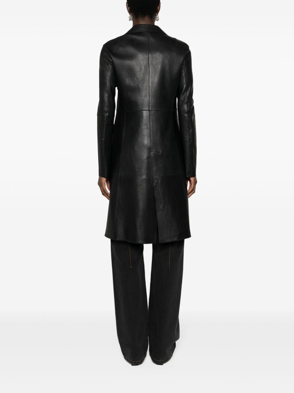 Shop P.a.r.o.s.h Leather Midi Coat In Black