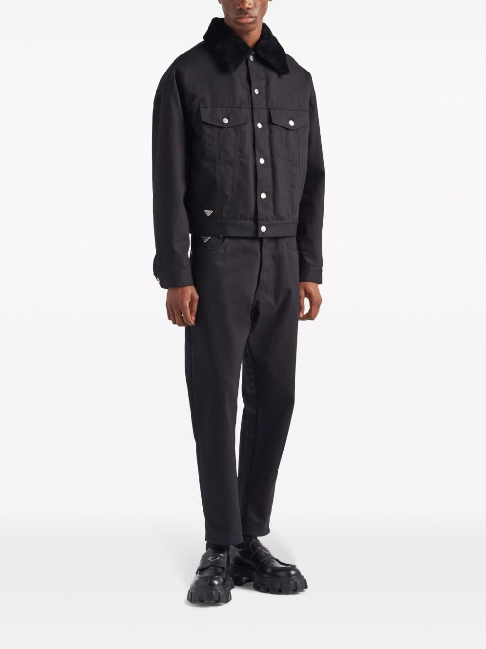 Shop Prada Shearling-trim Blouson Jacket In Black