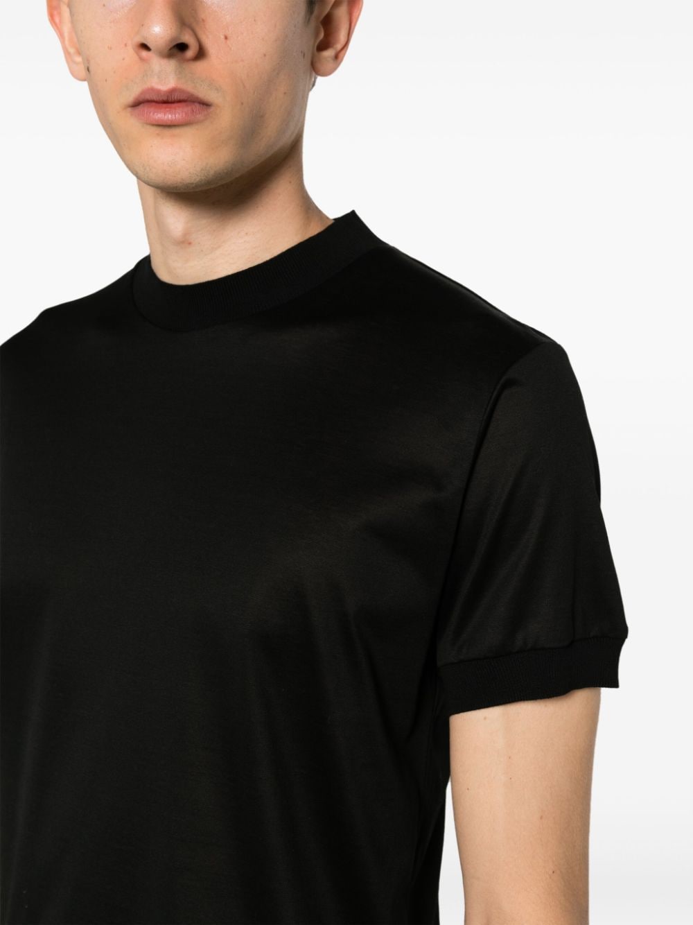 Shop Tagliatore Fine-knit Mako Cotton T-shirt In Black