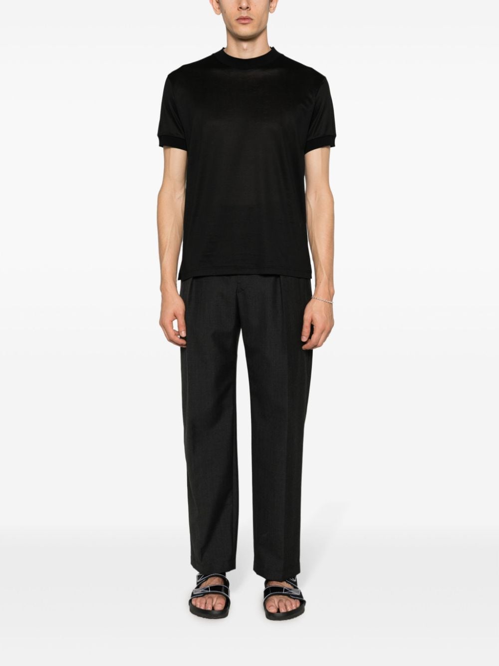 Shop Tagliatore Fine-knit Mako Cotton T-shirt In Black