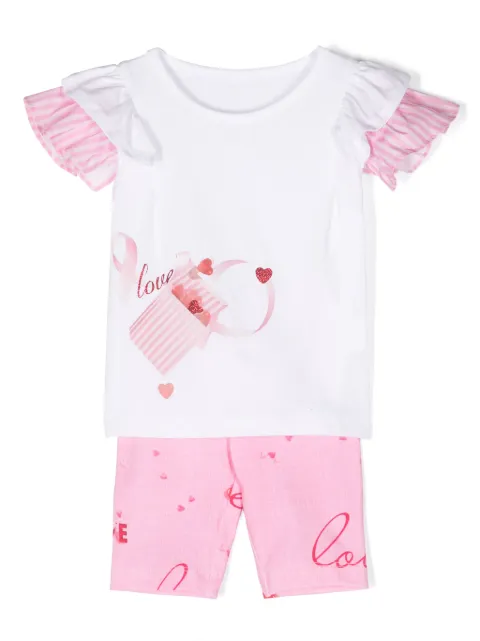 Lapin House Love-print cotton shorts set