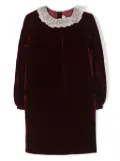 Bonpoint bib-collar velvet dress - Red