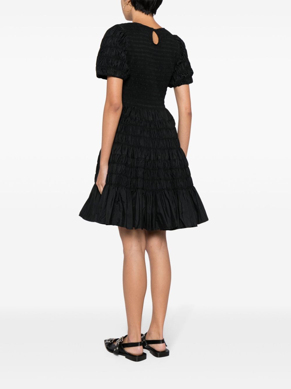 Shop Molly Goddard Shirred Taffeta Minidress In Black
