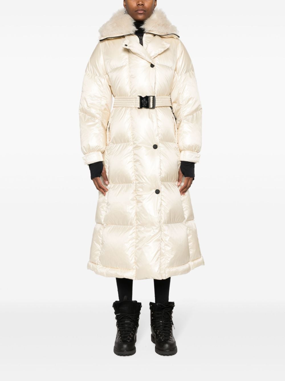 Shop Moncler Chamoille Padded Parka Coat In Neutrals
