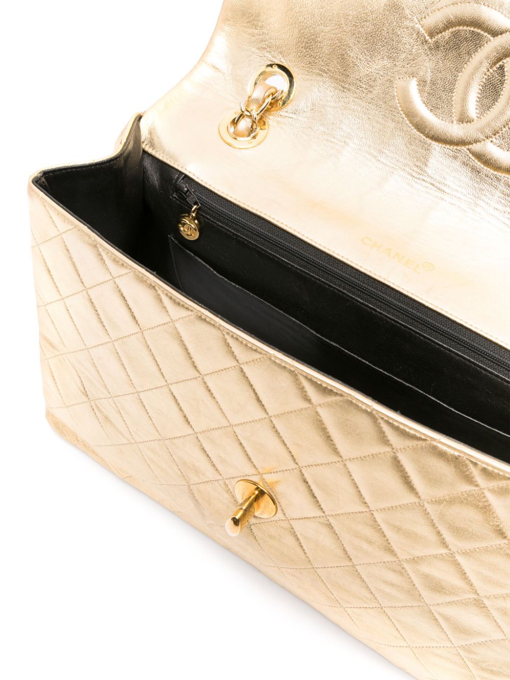 Pre-owned Chanel 1991 Jumbo Classic Flap Shoulder Bag In Gold