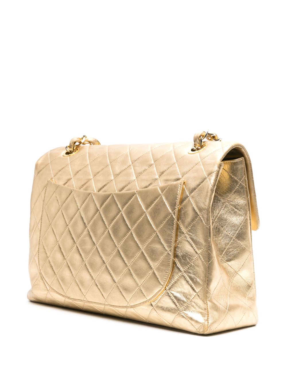 Pre-owned Chanel 1991 Jumbo Classic Flap Shoulder Bag In Gold