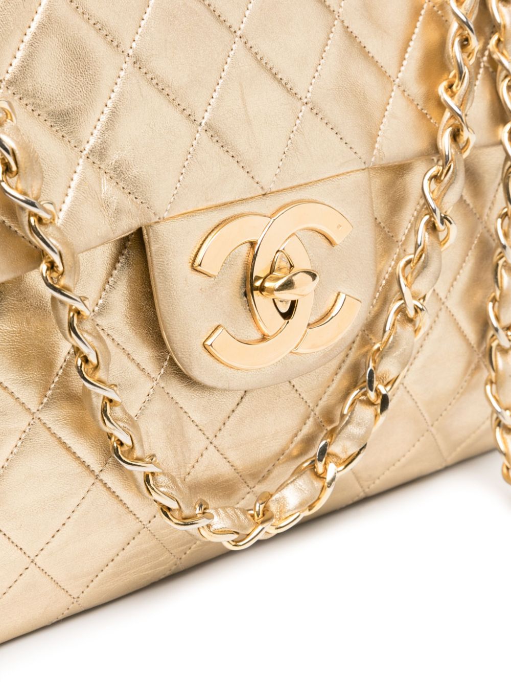 Pre-owned Chanel 1991 Jumbo Classic Flap Shoulder Bag In Gold