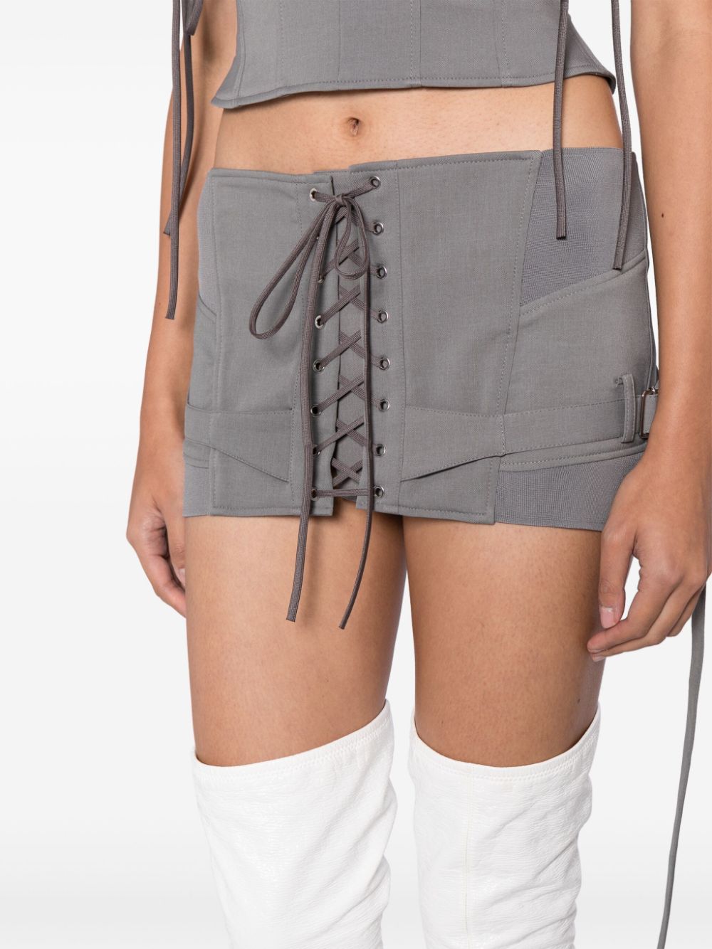 Shop Knwls Strap-detail Lace-up Miniskirt In Grey