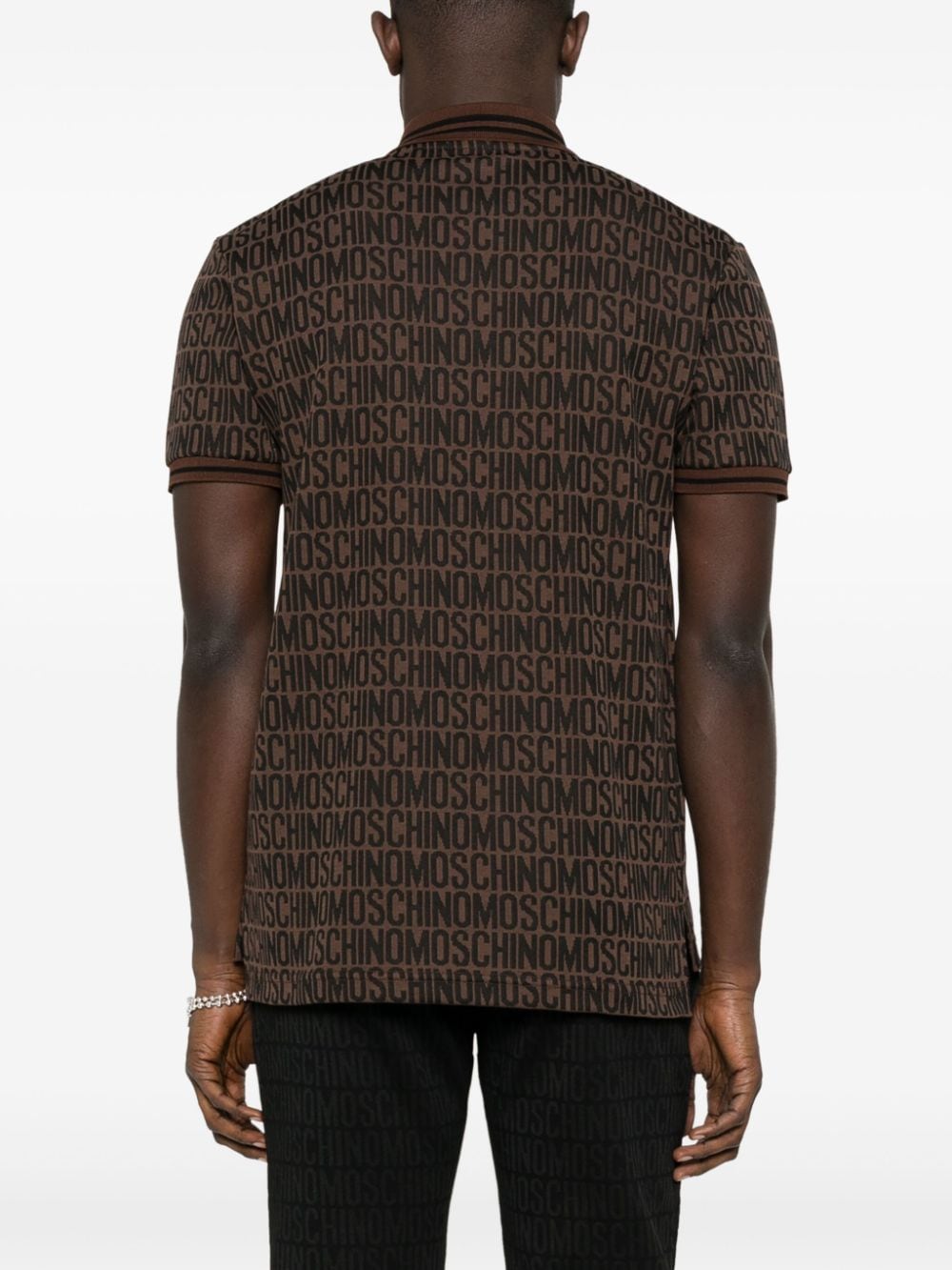 Shop Moschino Logo-jacquard Polo Shirt In Brown