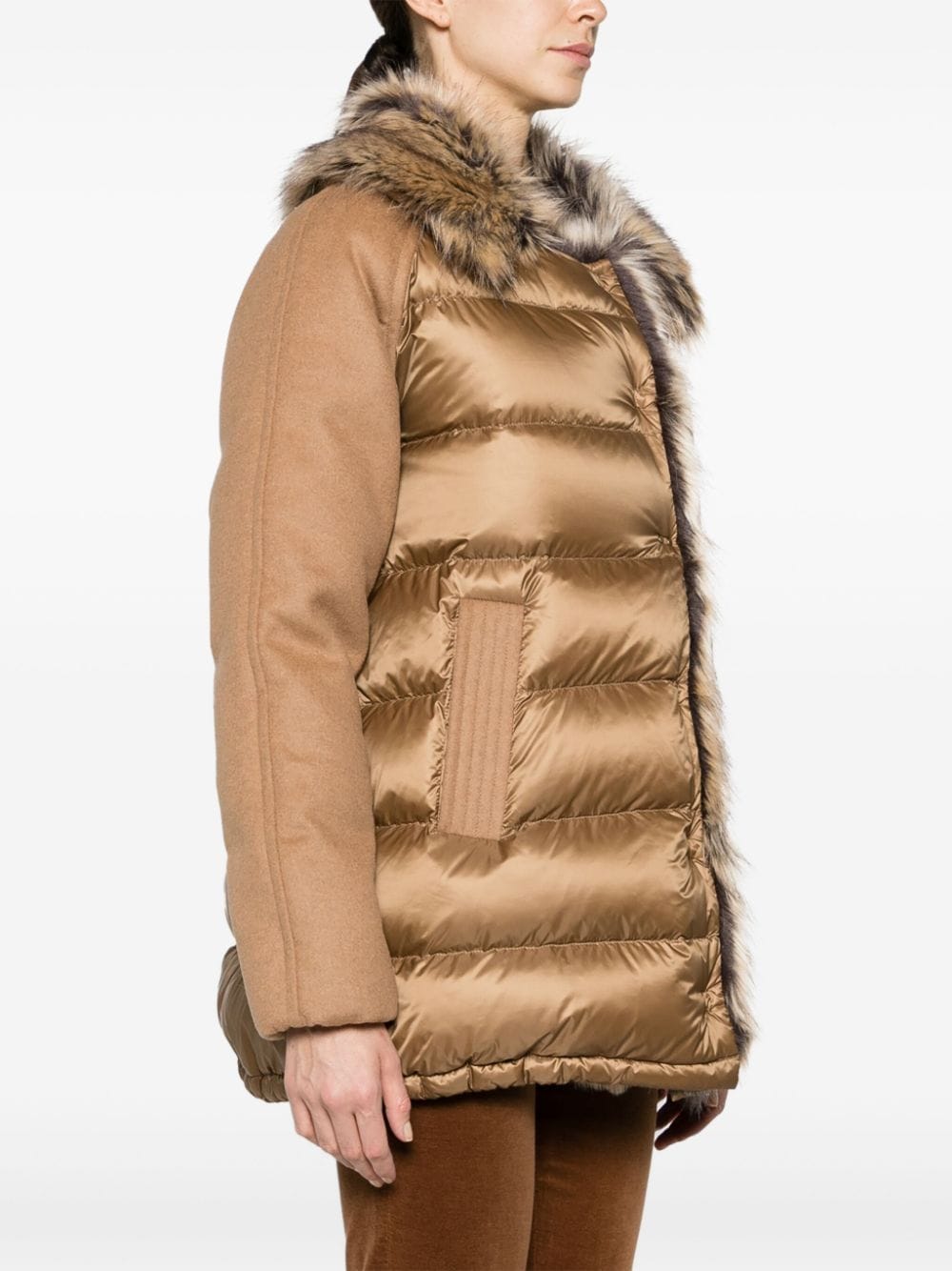 Shop Fay Faux Fur-trim Panelled Jacket In Neutrals