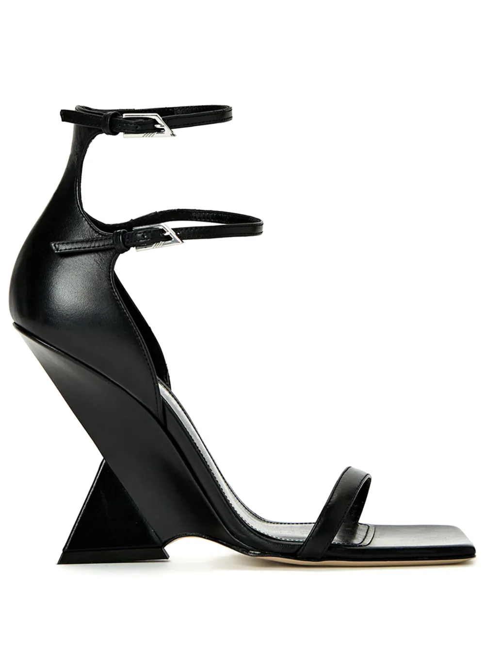 Attico 'grace' Black Sandals With Double Ankle Strap And Pyramid Wedge In Leather Woman In Black